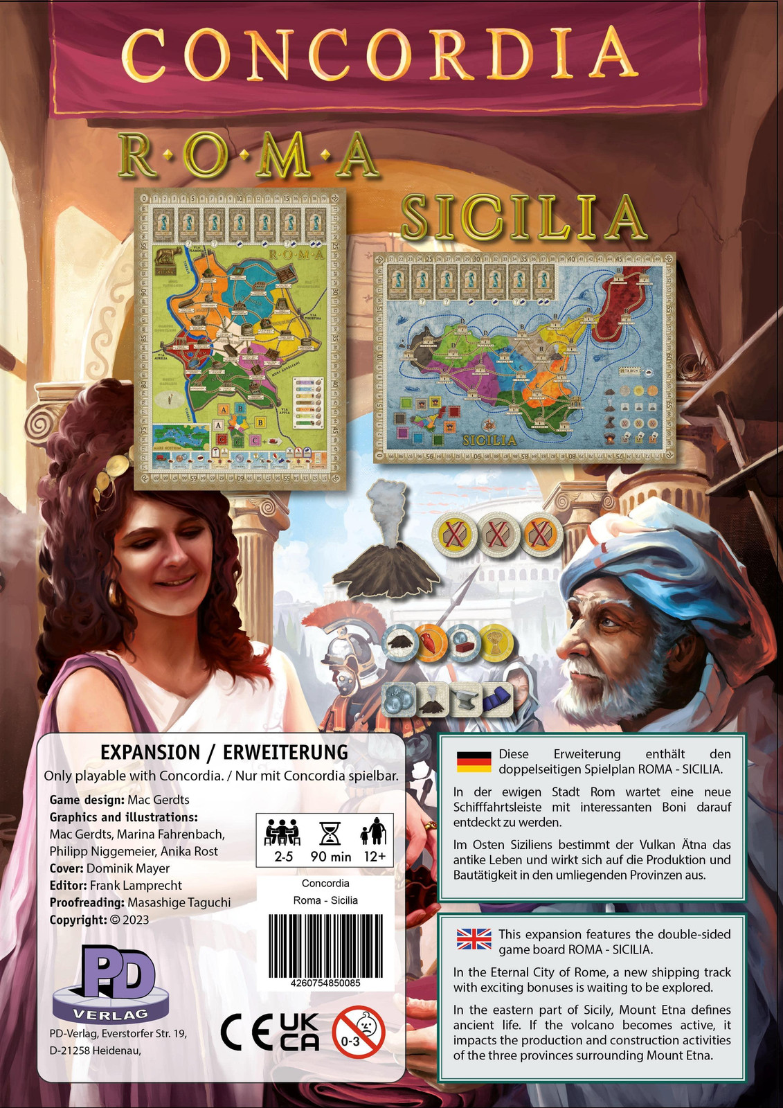 PD-Verlag Concordia Roma/Sicilia uitbreiding dubbelzijdig speelbord voor spelers vanaf 12 jaar