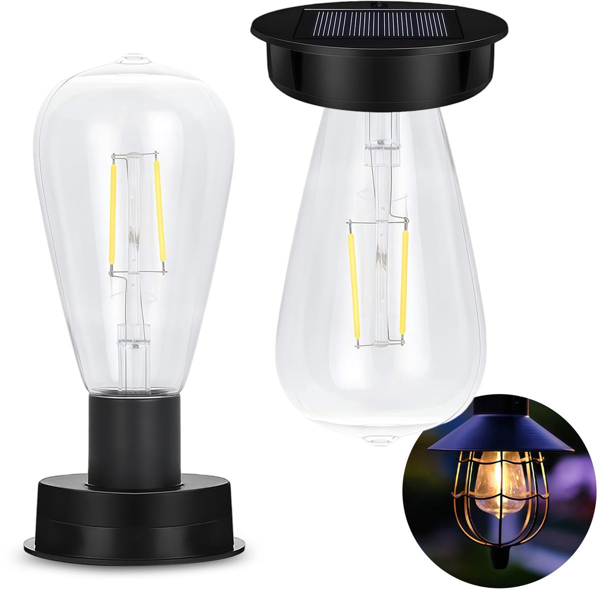 Set van 2 waterdichte reservelampen op zonne-energie voor buitenlantaarns, 7 cm