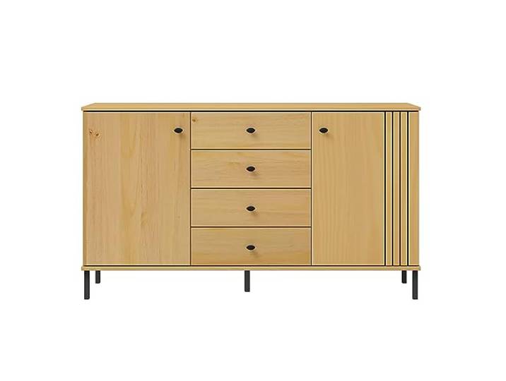 Woodroom Sevilla massives Sideboard eichefarbig lackiert Kiefer massiv 140x80x40 cm 4 Schubladen 2 Türen Kommode Wohnzimmerschrank