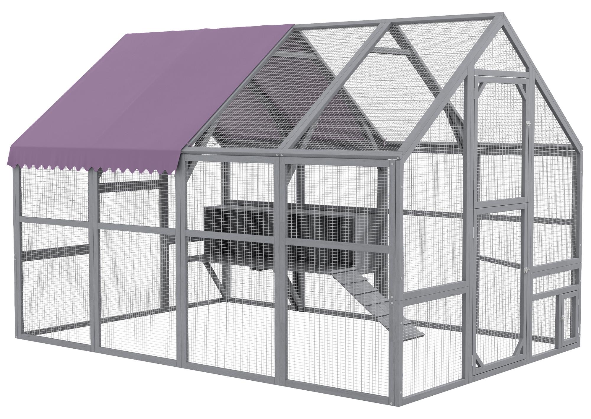 Hühnerstall Hühnerhaus Hühnerhütte, begehbar, wetterbeständig, 280 x 185,5 x 188 cm, Grau