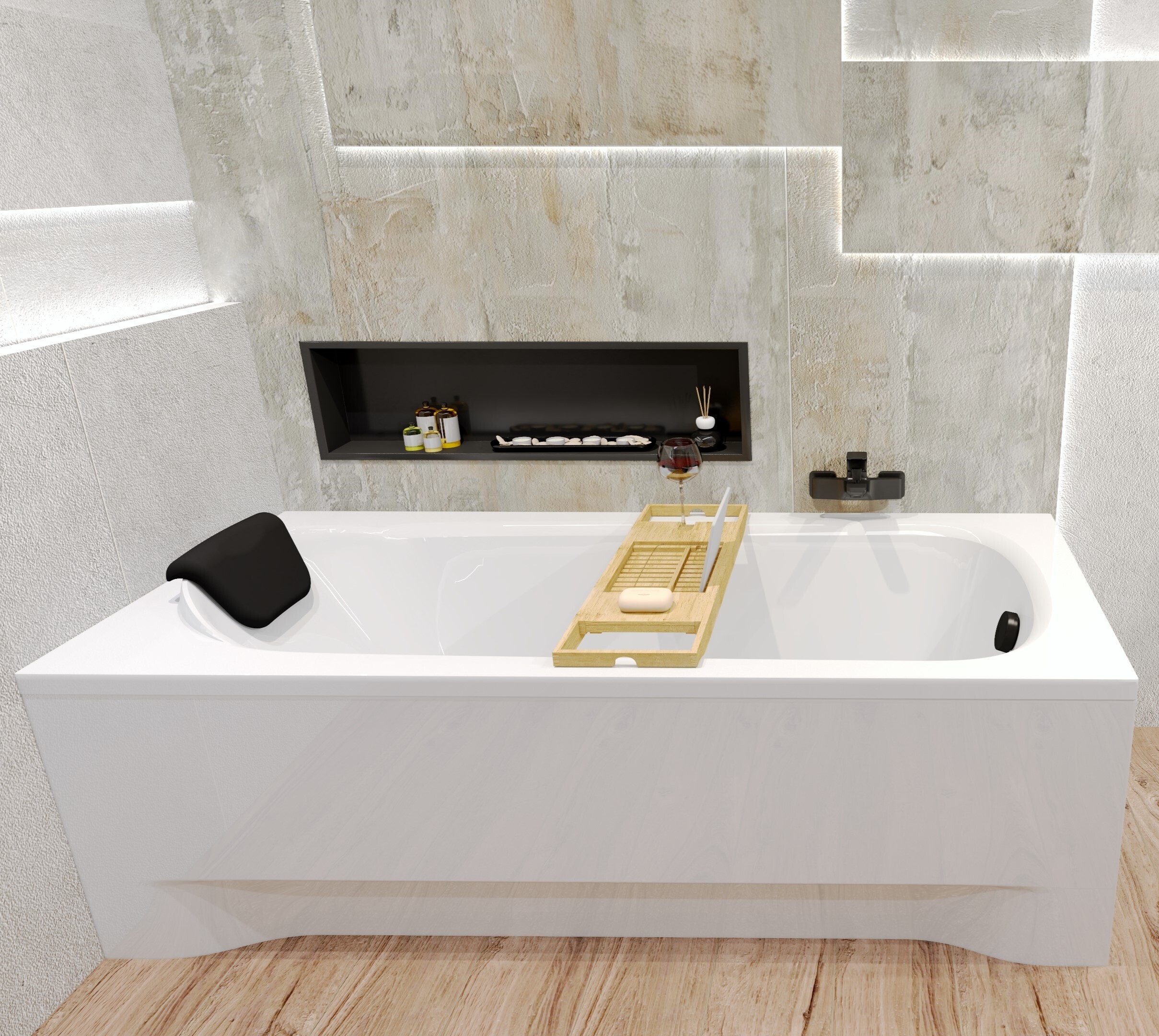 BADLAND Badewanne Rechteck Bona 170x70 mit Ablaufgarnitur und Füßen GRATIS ohne Verkleidung + Bambus Ablage | BADLAND BONA