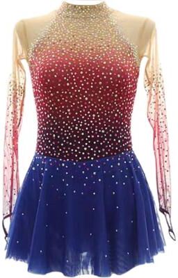 LightInthebox Figure Skating Dress Women's Ice Skating Dress BlueRed Patchwork Thumbhole Stretchy Training Competition Skating Wear Classic Crystal / Rhinestone Long Sleeve Ice Skating Figure Skating