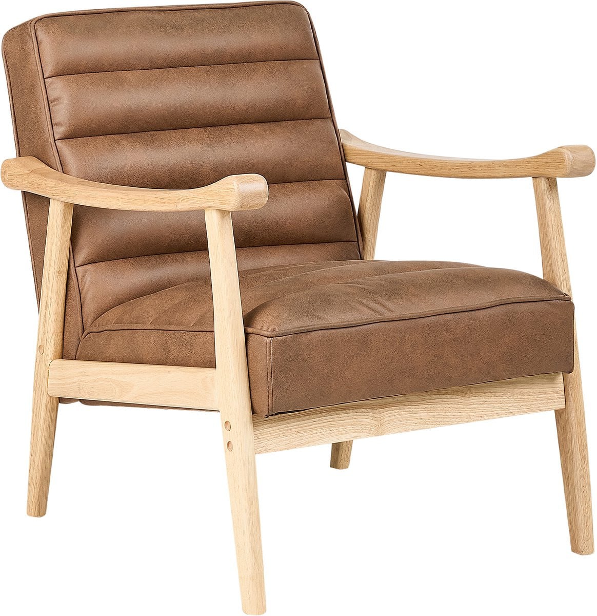 Leknes Retro Lounge Fauteuil met Houten Frame en Kunstleer - Bruin