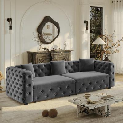Loedds 89-Inch Velvet 3-in-1 Pull-Out Sleeper Sofa with Tufted Design and 3 Pillows