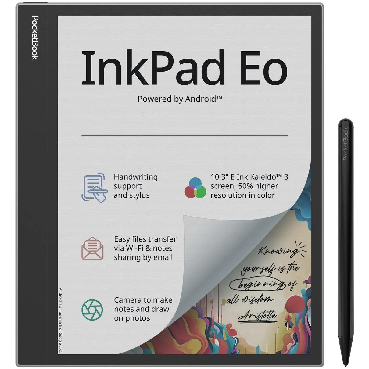 PocketBook InkPad Color E-reader met 10,3 inch E-Ink scherm, 64GB geheugen en Wi-Fi, grijs