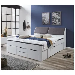 Relita - Funktionsbett Maxi 180 x 200 cm, ohne Lattenrost mit 6 Bettschubladen und Stauraum-Polster-Kopfteil, Ausführung Dekor Weiß
