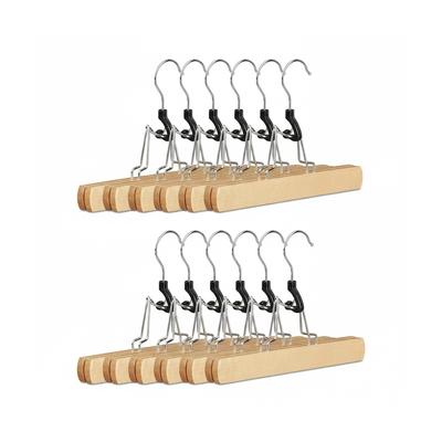 Relaxdays Hosenspanner Holz, 12er Set Kleiderbügel, 360° drehbarer Haken, Klemmbügel für Hosen, HBT: 17x25x2,3 cm, natur