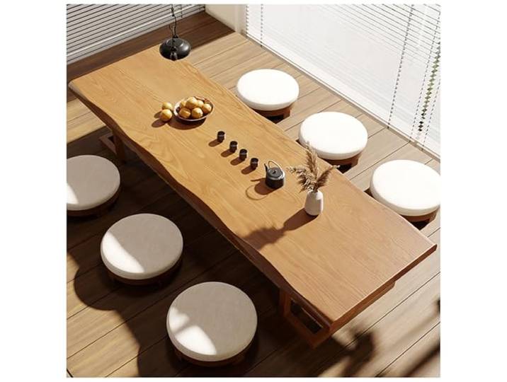 JUNFUNNLE 160CM Japanischer Niedriger Couchtisch Für Den Boden, Großer Esstisch Aus Holz Für Wohnzimmer Und Esszimmer, Tatami-Meditationsaltartisch