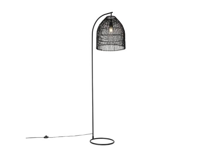 Lampadaire rustique noir avec rotin - Sam