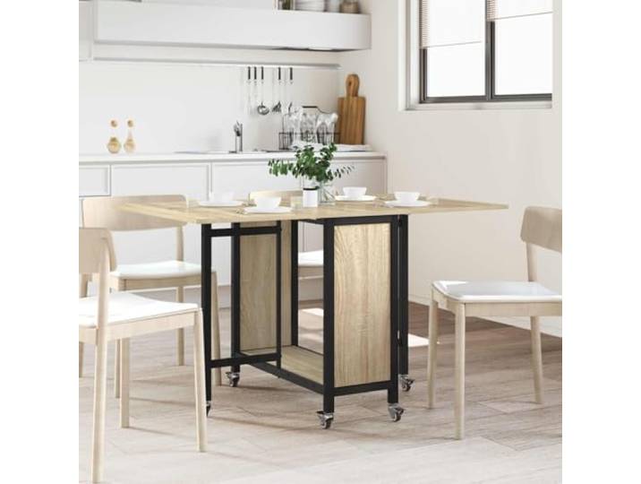 Faltbarer Esstisch mit Rollen 130 x 80 x 76,5 cm Stahl PB Holzdesign,sechs feststellbare Rollen,klappbare Seiten,integriertes Fach,platzsparend