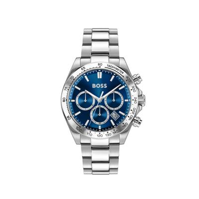 Multifunktionsuhr BOSS "HERO 2.0", silberfarben, blau, Armbanduhren, Herren, silberfarben, Quarzuhr, Armbanduhr, Herrenuhr, Edelstahlarmband, analog, Tag