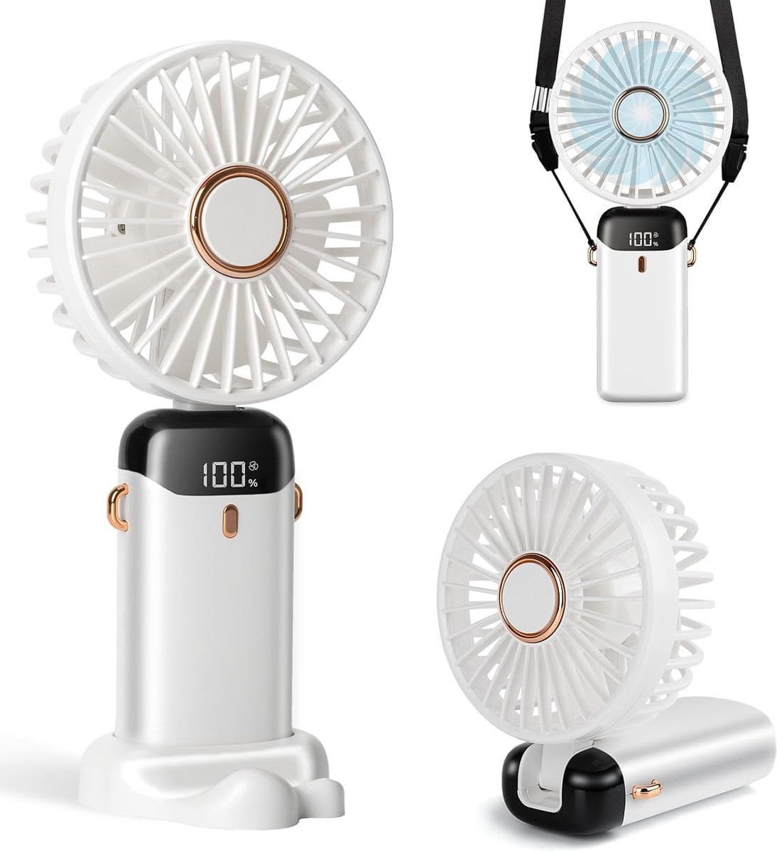 ECTEATOY Draagbare Handventilator - Mini Oplaadbare Ventilator met LED Scherm en 5 Snelheden - Wit