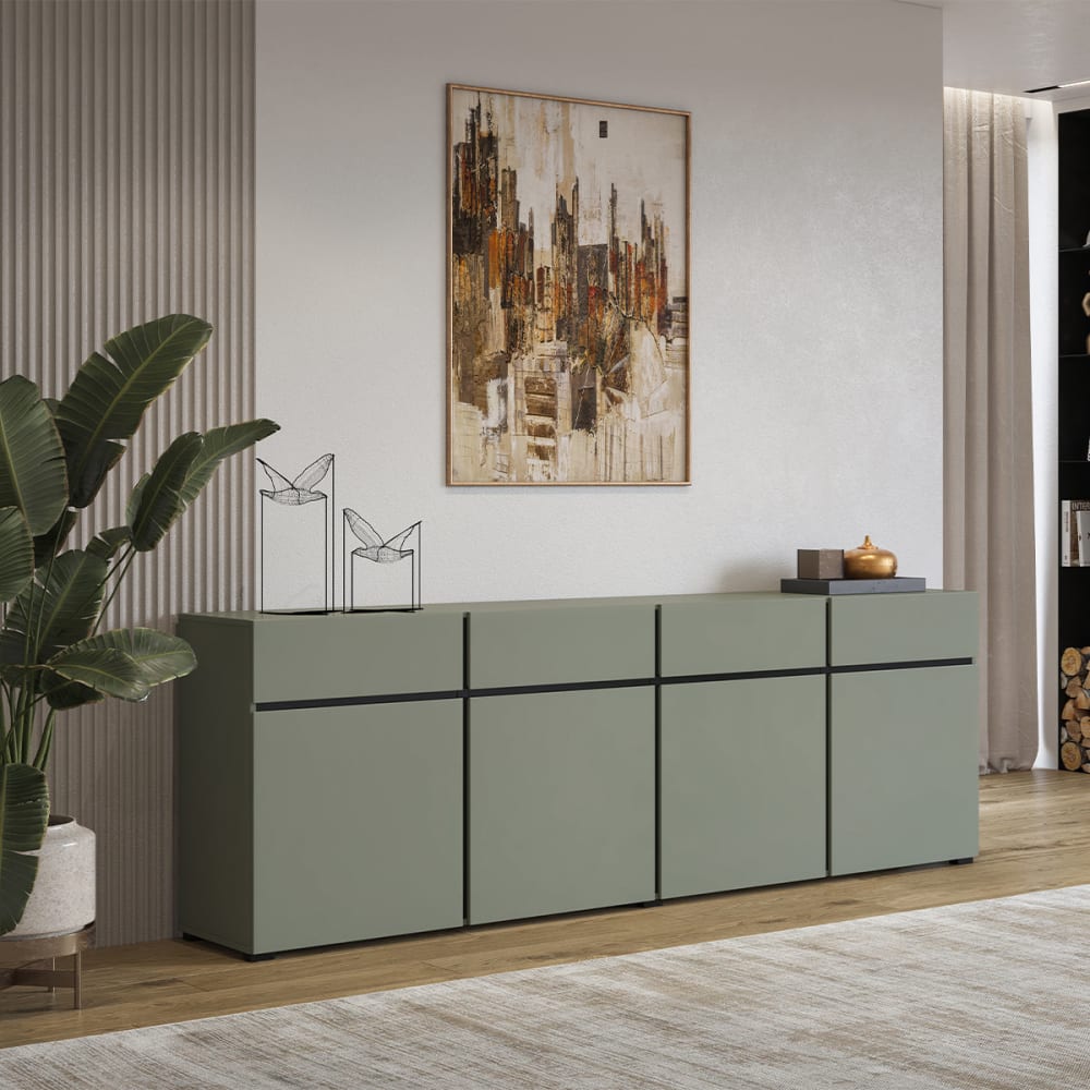 Petits meubles Bufé 4 puertas 4 cajones paneles laminados verde