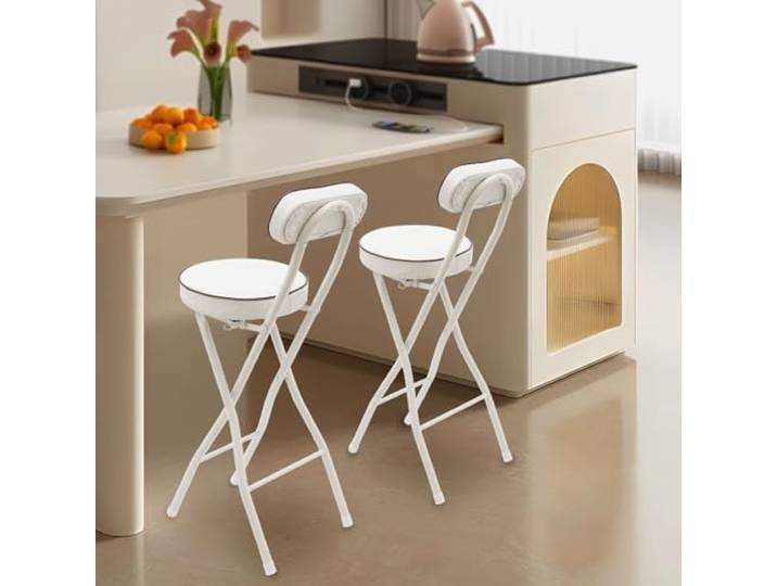ZNLLQZN 2PCS Tragbarer Barhocker Klappbar HochstüHle, Klapphocker Barstuhl Hocker mit Lehne, für Küche, Bar und Outdoor-Aktivitäten, Belastbarkeit 125kg, Höhe 88 cm (Weiß)