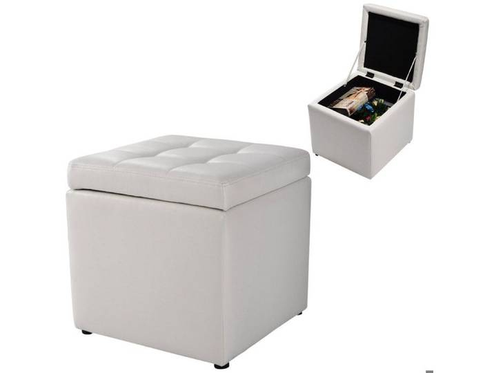 Pouf Cube en Cuir PU Coffre de Rangement Assise Rembourrée avec Charnières Salon Entrée 40x40cm
