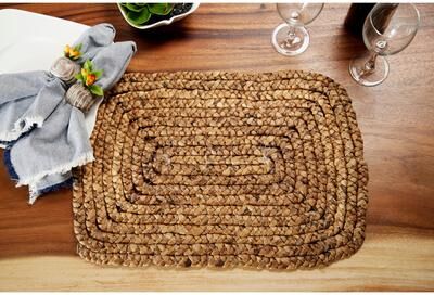 ARCILLA ELEMENTAL Rectangular Braided Natural Water Hyacinth Placemats Set of 4 20 x 14 Each