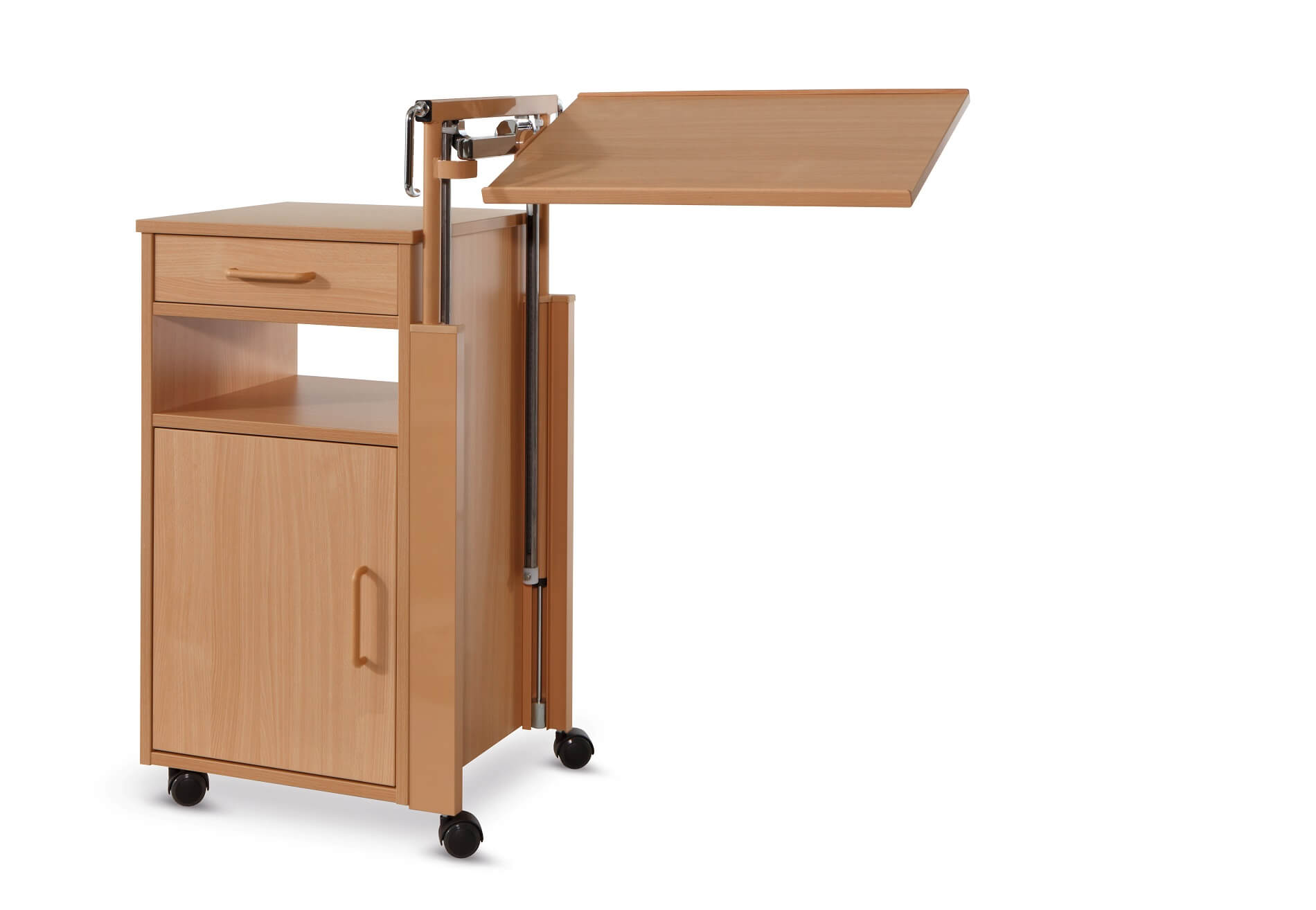 Nachttisch Cherusker mit Bett-Tischplatte Burmeier, Buche Nachbildung, Pflegebett-Tisch, Betttisch