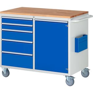 Rau Werkstattwagen Serie 7000, Tragkraft 450kg, Montagewagen, 1145 x 650mm, 1 Schrank & 5 Schübe