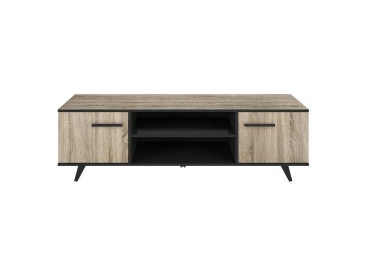 Meuble TV WAYNE Imitation chêne et noir