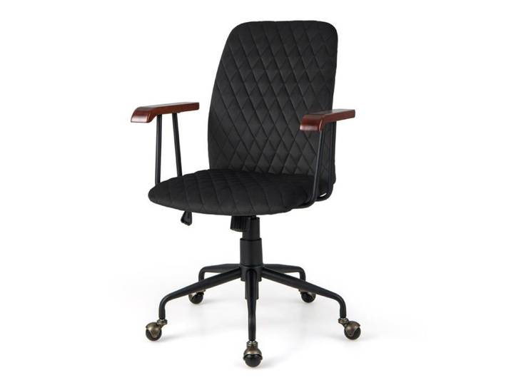 Fauteuil de bureau - HELLOSHOP26 - Velours noir - Dossier basculant - Hauteur réglable - Roulettes cuivre