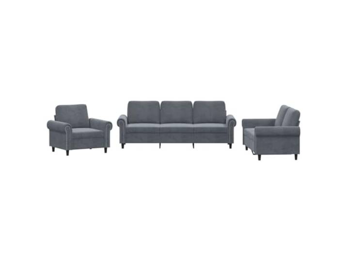 Coespram 3-tlg. Sofagarnitur mit Kissen Dunkelgrau Samt Couch Set Elegante Sitzgruppe für das Wohnzimmer mit weichem Bezug, stabilem Unterbau und sechs Kissen für erholsame Momente.