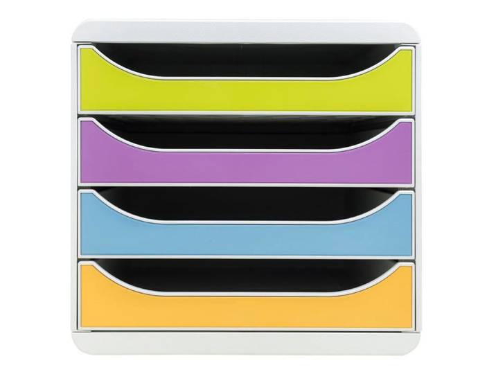 Caisson de bureau 4 tiroirs en plastique - Range documents A4 mobilier de bureau pratique - Coloris assortis dimensions compactes