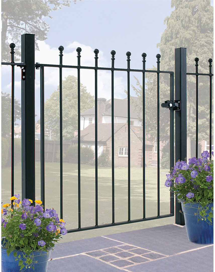 Rosalind Wheeler Begonia Ball Top Metal Garden Gate 91cm High Black 91cm W x 91cm H