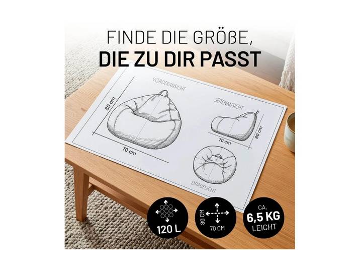 Sitzsack LUMALAND 120 l Comfort , schwarz (dunkelblau), B:70cm H:50cm T:80cm, Polyester, Sitzsäcke, Sitzsack