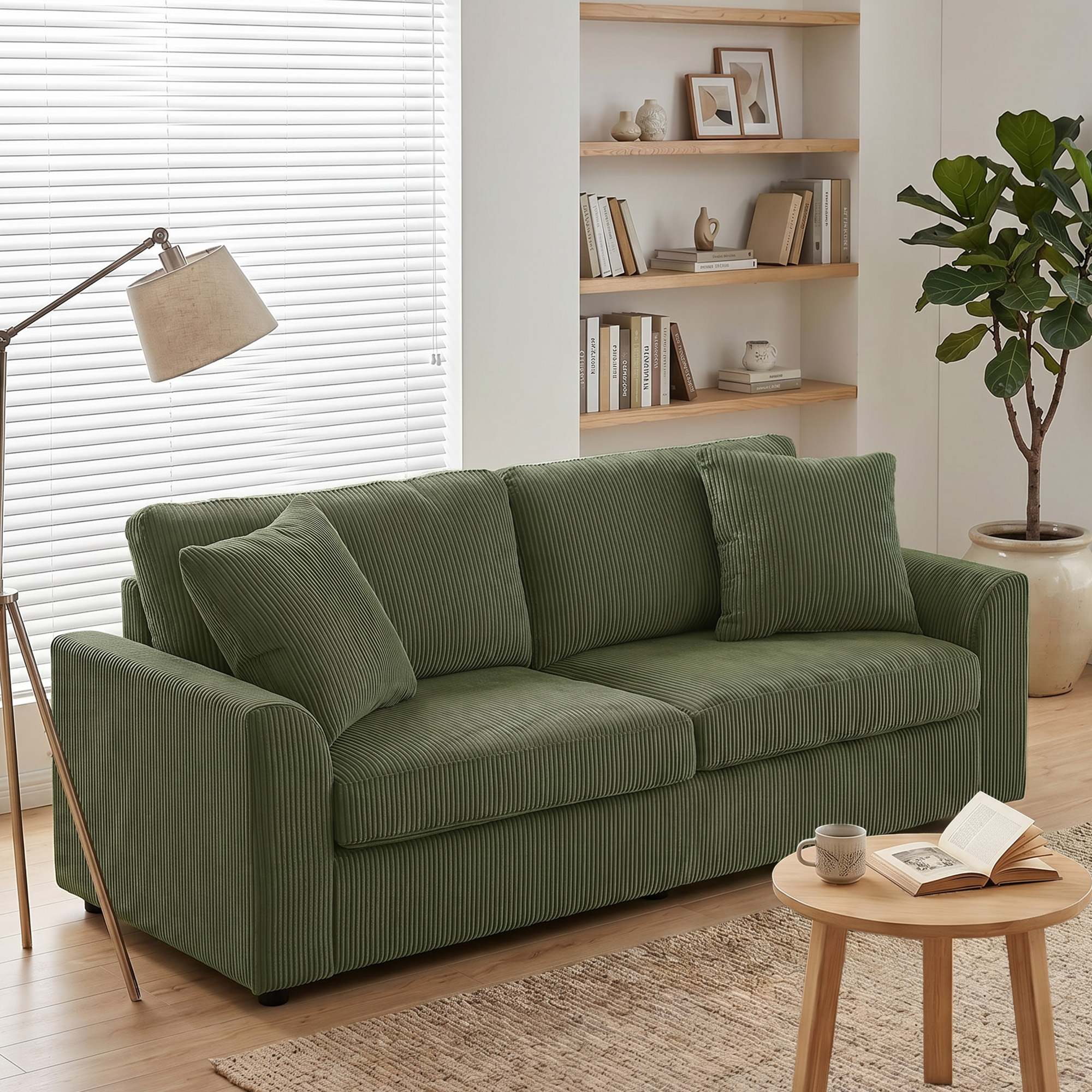 Homcom Divano 3 posti 212 cm con 2 cuscini a molle in velluto a coste, verde   Aosom Italy