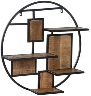 RRI Goods "30"" Round Floating Wall Shelf in Mango Wood and Metal Frame"