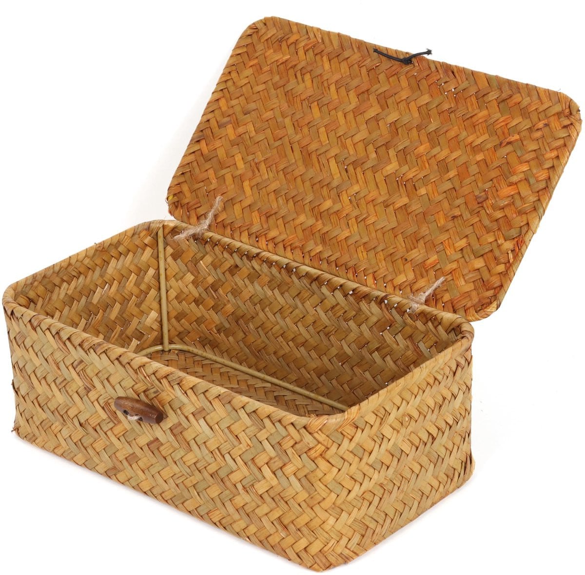 Merkloze handgeweven zeegras opbergmand met deksel, rechthoekig, natuurlijk, X-Small