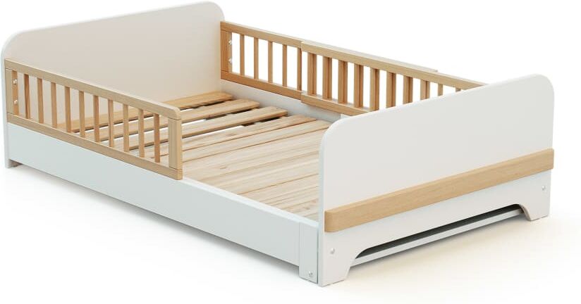 Jurababy Lit au sol enfant extensible en bois 80x140-165-190 - blanc Blanc 190x42x80cm