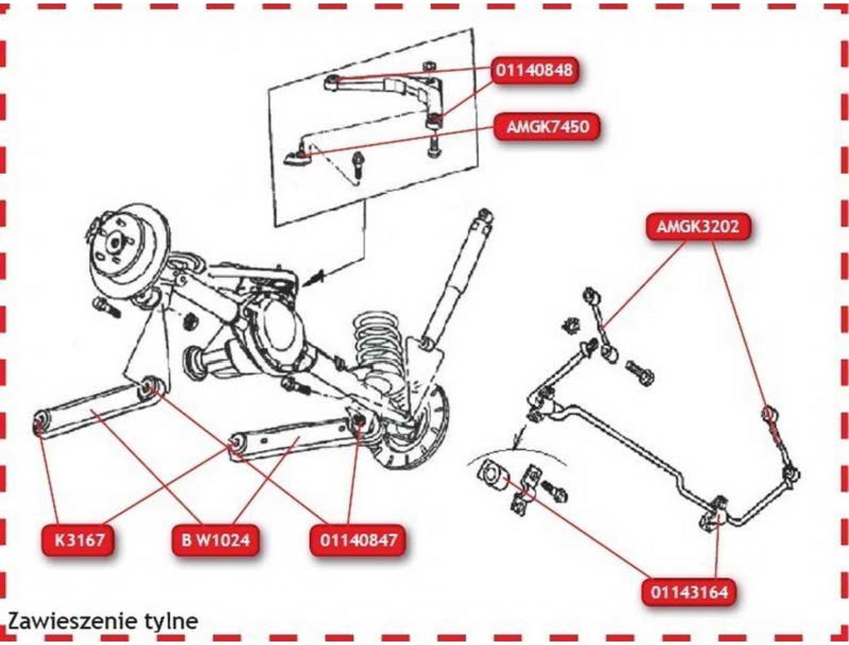 Bras de suspension AKUSAN B W1024 essieu arrière, gauche, droite, arrière