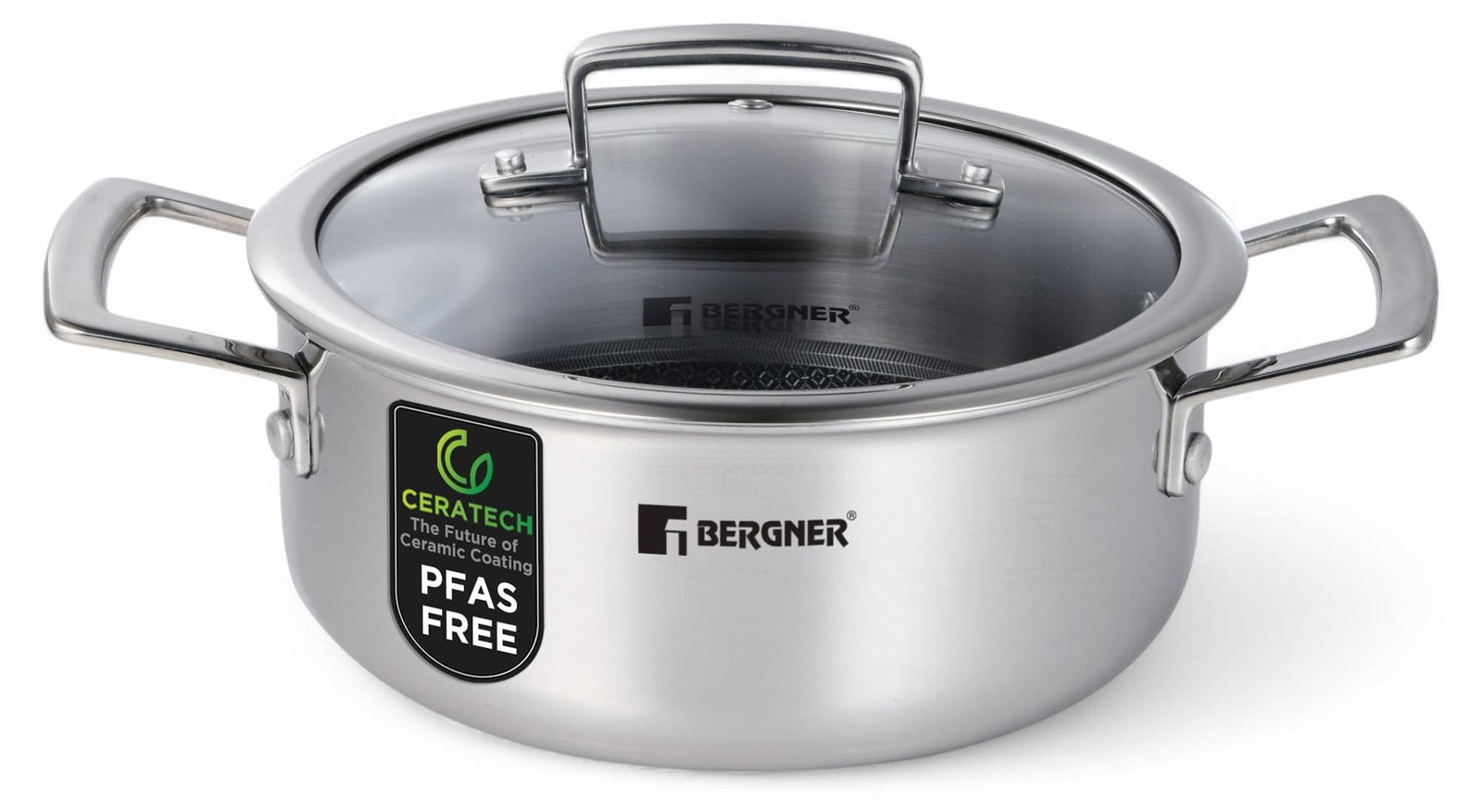 Bergner Steelblue hybride kookpan met glazen deksel, 20 cm, PFAS-vrij