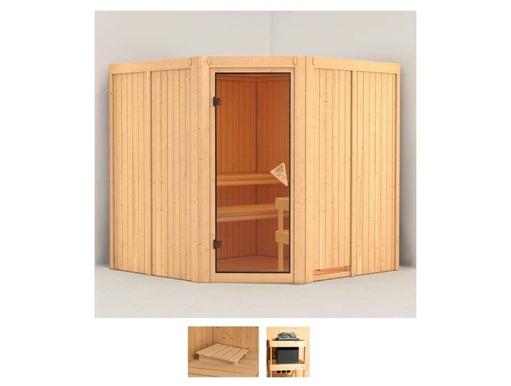 Sauna KARIBU Jarin , beige (naturbelassen), ohne Ofen, (ohne Ofen), Saunen, Sauna, ohne Ofen