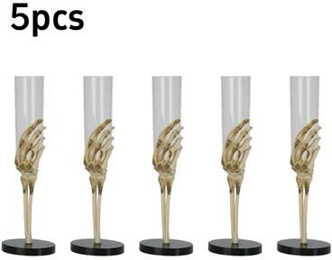 Cozy Casa Charm Halloween Eerie Tableware Skeleton Hand Arm Design Plastic Champagne Flutes Mixed Color Halloween Party Decor Haunted House 5pcs
