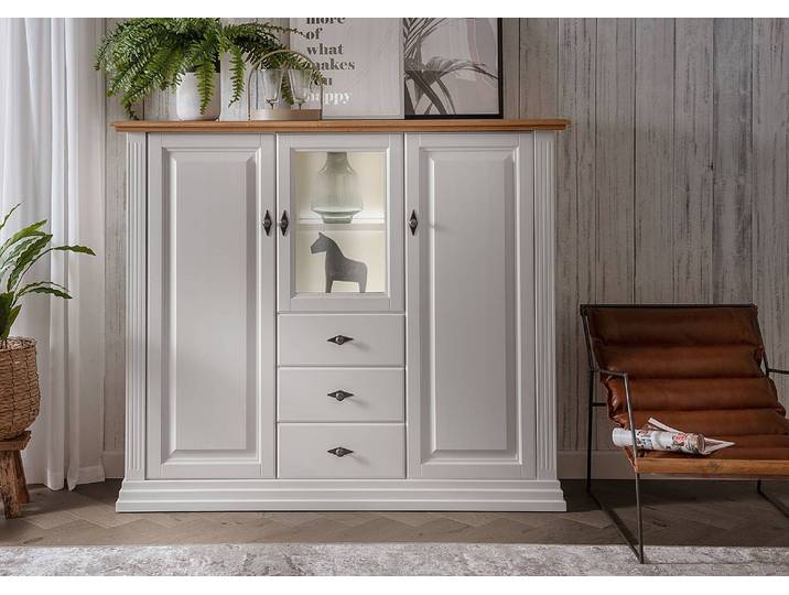 Buffet haut bois massif - Type B 157 x 134 x 45cm Blanc