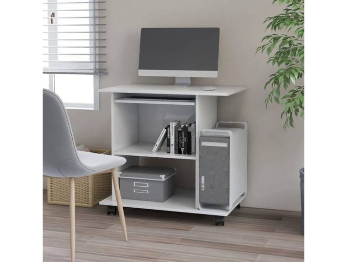 SALE 2026  Bureau moderne compact Blanc - Bureau d'ordinateur Blanc 80x50x75cm - bois d'ingénierie PRO471344232