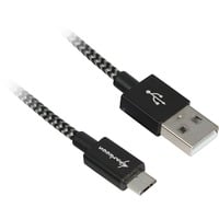 USB 2.0 Kabel, USB-A Stecker > Micro-USB Stecker schwarz/grau, 2 Meter, gesleevt
