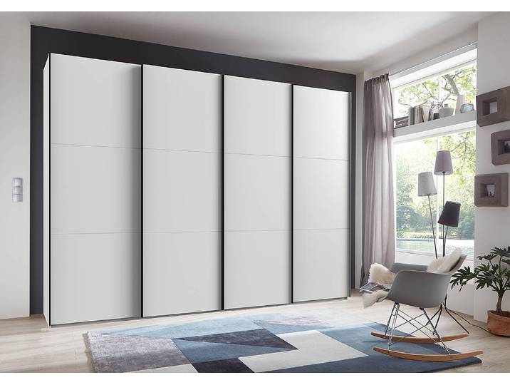 Schwebetürenschrank Level36 236 cm Typ C 300 x 236 x 65cm ohne Weiß/Weiß Schwarz ohne Spiegeltür/-en