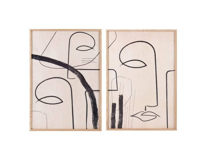 Abstrakte Diptychon-Leinwände in Beige und Schwarz, 84 x 60 cm