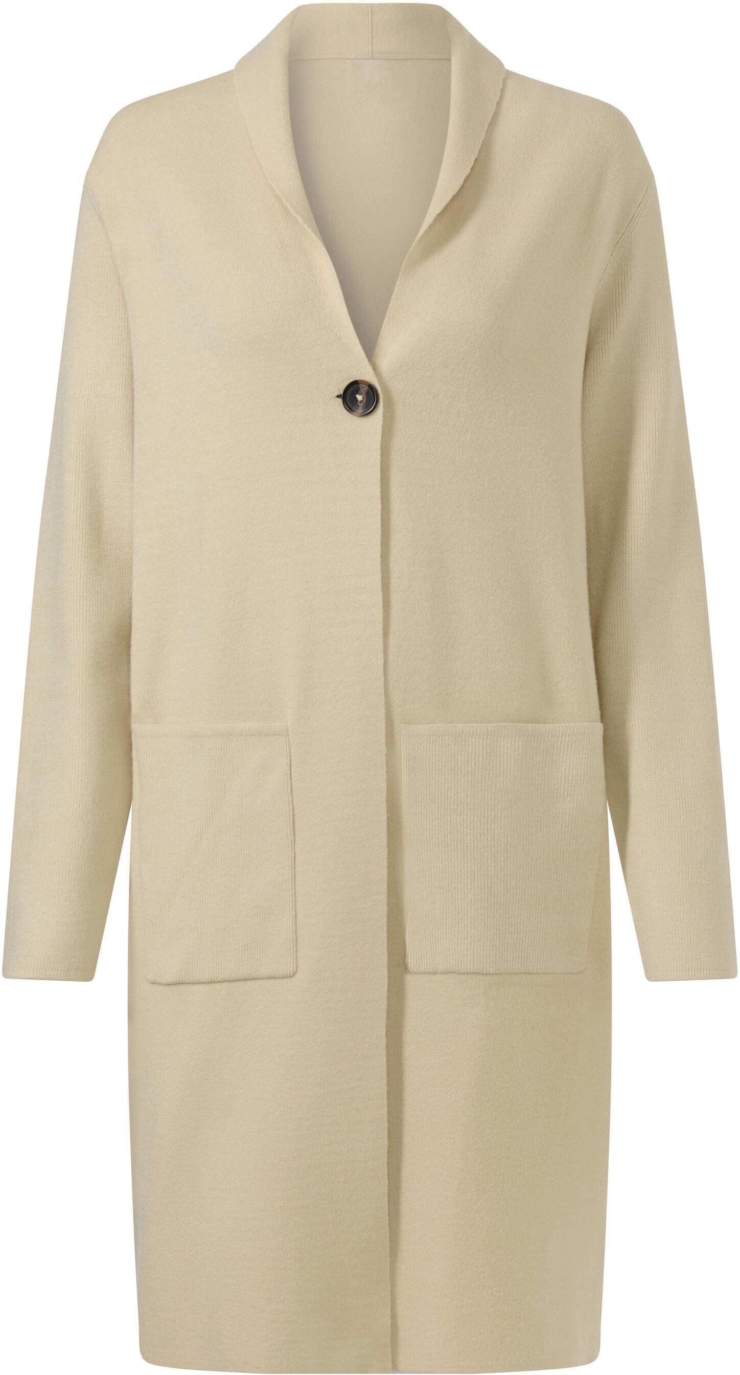 Strickjacke HEINE "Strickjacke Strickjacke", Damen, Gr. 42, beige (sand), Jacquard, , Sportlich, Strickjacken Strickjacke