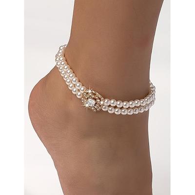 Elegantes, mehrfarbiges Perlen-Fußkettchen für Damen mit Kunstperlen und Kristallverzierungen, verstellbares Design, ideal für Strandhochzeiten, Sommerpartys, Brautmode und Urlaub.