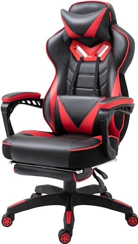 Gaming-Bürostuhl mit 170-Grad-Verstellbarkeit und integriertem Fußstützteil in Rot/ Schwarz