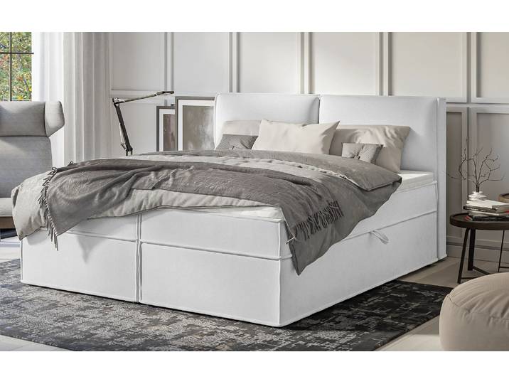 S-Style Möbel Uma - Modernes Boxspringbett mit Topper und Bettkästen - Silber