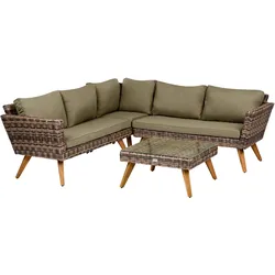 GARTEN-ECKSOFA mit Tisch 6-Sitzer Polyrattan Olivgrün Vittoria