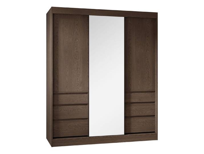 MIRJAN24 Kleiderschrank Haiti 180 (mit drei Schiebetüren und sechs Schubladen) Frontspiegel, Aluminium-Gleitschienen