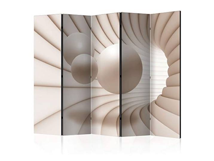 decomonkey Paravent Raumteiler Innen 3D Effect, 225x172 cm, 5-teilig, Kugel Beidseitig, Abstrakt, Wohnzimmer, Room Divider, Wall, Raumteiler Stehend, Trennwand, Sichtschutz, Spanische Wand, Holz