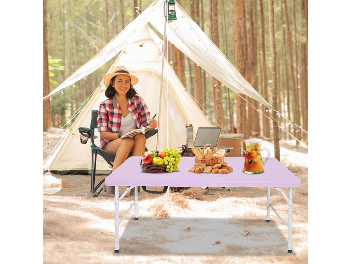 Table pliante robuste portable de 125 cm avec poignée, table pliable à hauteur réglable, table pliante multifonctionnelle pour