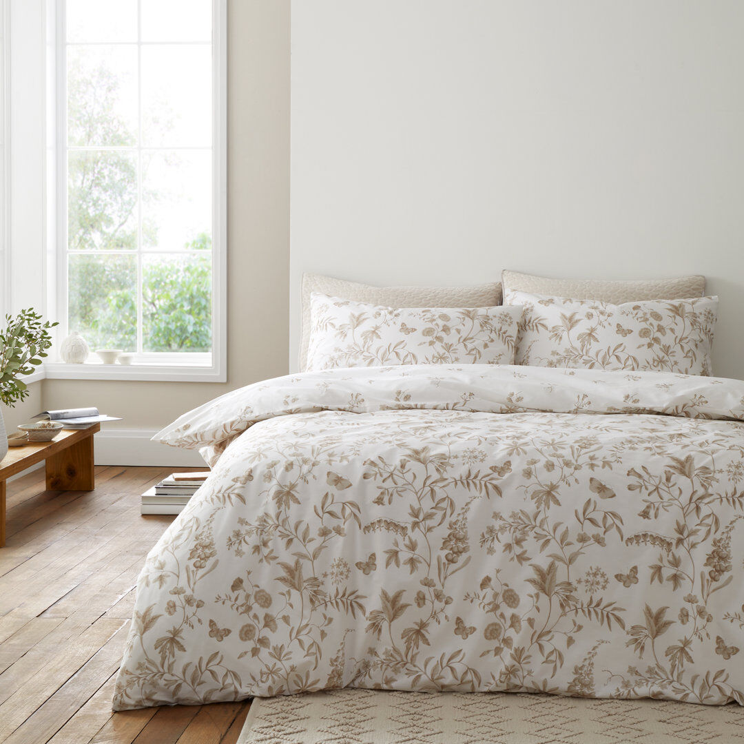Bianca Cotton Thea Floral 200 Thread Count Cotton Reversible Duvet Cover Set Natural King